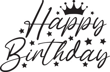 Happy Birthday typography design on plain white transparent isolated background for card, shirt, hoodie, sweatshirt, apparel, tag, mug, icon, poster or badge