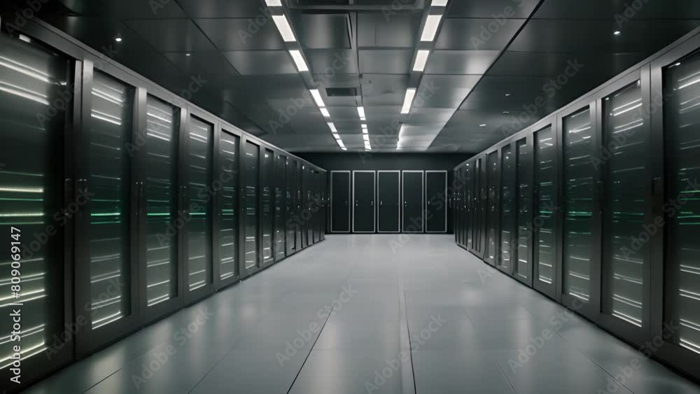 Poster rows of servers in a data center generative ai