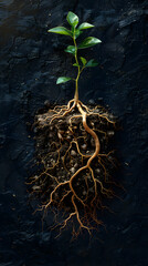 Earth's Lifeline: Photo Realistic Plant Roots Icon with Soil Layers Concept