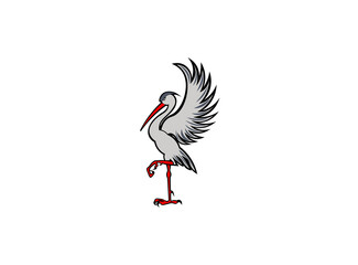 Vector illustration of a cartoon heron standing on one leg