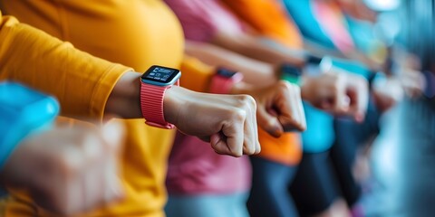 Wearable fitness trackers at a health fair for promoting health and wellbeing concepts