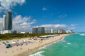 Panoramic view of Miami Beach urban landscape. South Beach high luxurious hotels and apartment buildings