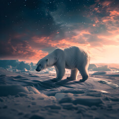 Polar bear in the wild, wallpaper, dreamscape portraiture, gigantic scale, ultracolours.