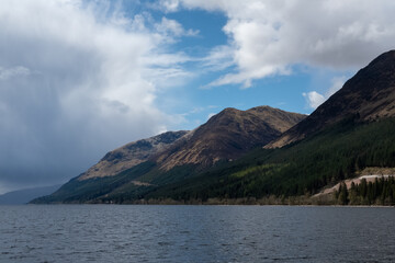 Mountain view from Loch Lochy in the Scottish Highlands. 