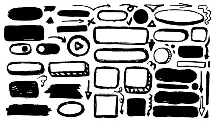 Obraz premium Premium Editable Grunge Style Hand-Drawn Button Vector Collection: Sketchy Monochrome Designs with Textured Markers, Pencil Sketches, and Paint Strokes - PNG AI Files Transparent background