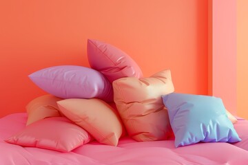 A pile of pillows with a colorful background