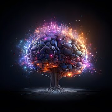 Human brain exploding with knowledge. Generative AI.