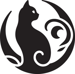 Create Cat logo vector, silhouette style and white background.