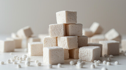 A pile of white sugar cubes on a white surface - Powered by Adobe