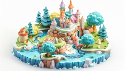 Obraz premium A cute isometric game, featuring whimsical characters on a quest through mythical lands, model isolated white background