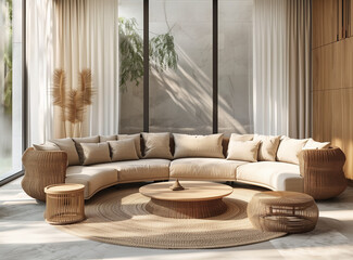 Luxurious Modern Lounge with Neutral Tones and Textured Decor

