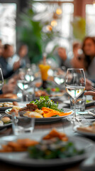 Seminar Networking Lunch: Participants Connecting and Building Professional Relationships in Realistic Photo Stock Concept