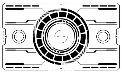 HUD sci-fi interface screen view black circular geometric design virtual futuristic technology creative display on white vector