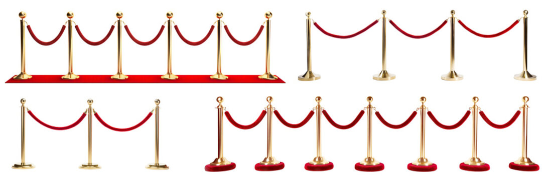 Set of stanchions with red velvet ropes, cut out