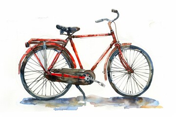 A small watercolor of a bicycle, energetically depicting its sleek frame, isolated white background