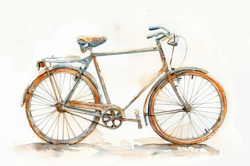 A small watercolor of a bicycle, energetically depicting its sleek frame, isolated white background