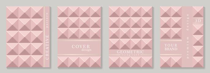 Modern cover design set with pink 3d pattern. Elite premium background. Luxury fashionable vector template for business, invitation, flyer layout, brochure, menu design, presentation, catalog.