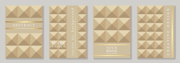 Modern cover design set with gold 3d pattern. Elite premium background. Luxury fashionable vector template for business, invitation, flyer layout, brochure, menu design, presentation, catalog.