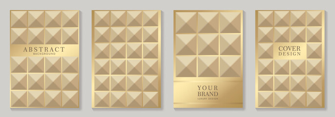 Modern cover design set with gold 3d pattern. Elite premium background. Luxury fashionable vector template for business, invitation, flyer layout, brochure, menu design, presentation, catalog.