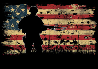 American flag and  soldier illustration