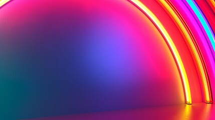 neon color stick rainbow layout made of neon tubes. Computer digital drawing. Flat lay neon colors.