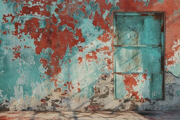 A rusted and weathered roof with a mix of red and blue colors