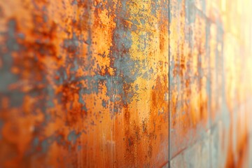 The image is a close up of a rusted metal structure with blue and orange paint