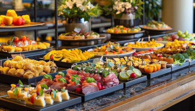 Delight in a brunch featuring signature dishes that create a busy actionshot of indulgent and healthy options clashing on a latenight menu stage