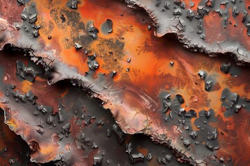 A rusty metal object with a green and orange color scheme