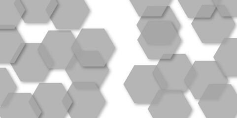 Abstract white and gray with hexagon and hexagonal background. Luxury grey pattern with hexagons. abstract 3d hexagonal background with shadow. 3D futuristic abstract honeycomb mosaic background.