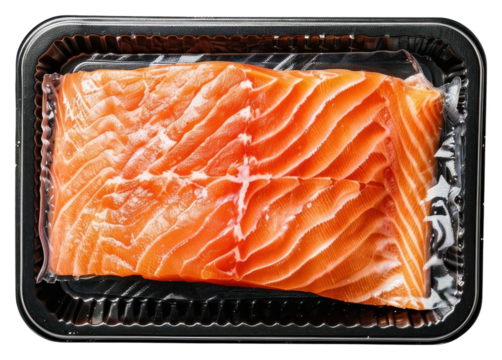 PNG Packaging for frozen perfect cut raw salmon raw seafood bread.