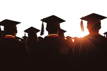 PNG Students with graduate caps silhouette graduation outdoors.