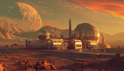 Futuristic strange style of a medical facility on Mars, rendered in modern classic styles, sharpen cinematic with copy space