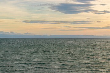 Naklejka premium Nature daylight and blue sky with white clouds floating on at morning over the sea.