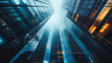 Obraz premium Modern skyscraper, business office buildings. Corporate and business district with glass buildings in the clouds.