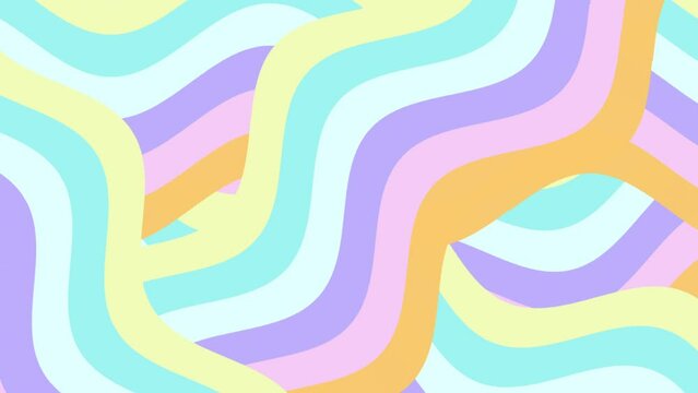 4k Rainbow pastel color palettes animated background. Wavy cute simple backdrop. Light pink blue yellow purple waves. Seamless looped. Retro beautiful girlish unicorn vintage. Summer kids sale banner