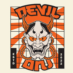 Japanese Demon Oni Mask Logo Design vector illustration	