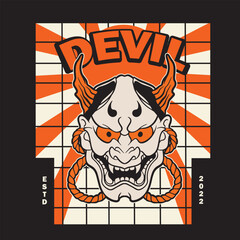 Japanese Demon Oni Mask Logo Design vector illustration	