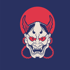 Japanese Demon Oni Mask Logo Design vector illustration	