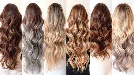 Variety of beautifully styled hair colors from deep brunette to platinum blonde