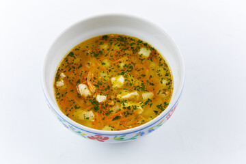 vegetable soup on the white