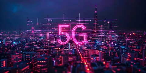 Obraz premium Illuminating the 5G Revolution Transforming the Urban Landscape and Consumer Experiences