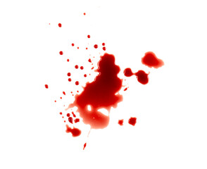 Real blood with drops, spray, splashes as texture isolated on white, clipping path, PNG.