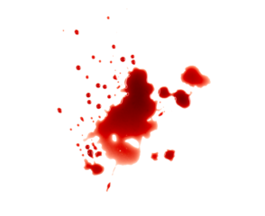 Real blood with drops, spray, splashes as texture isolated on white, clipping path, PNG.