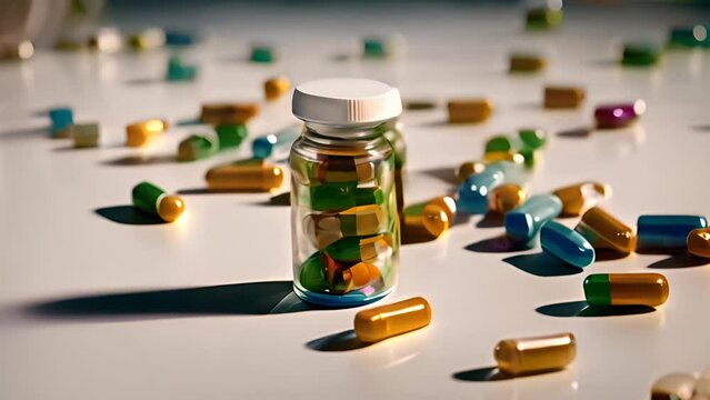 Bottle Filled With Pills on Table Generative AI
