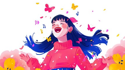 Melodic Tune: Woman Singing with Joyful Bliss