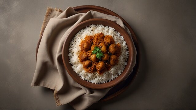 Top View: 8K Ultra-Realistic Biryani Course Pakistan Food Photograph by Lenka's Lens Studios.