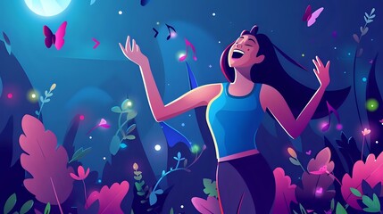 Vibrant Illustration of Woman Singing with Pure Delight