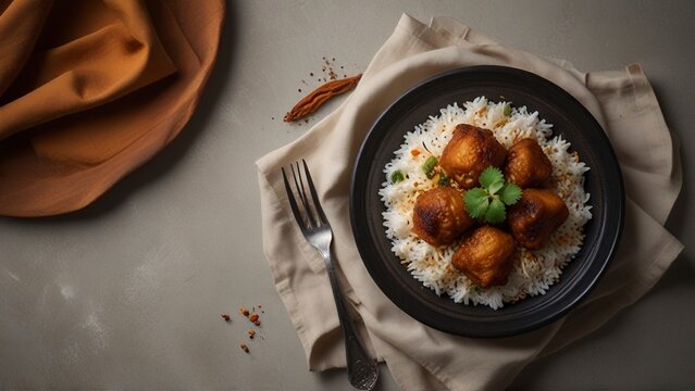 Top View: 8K Ultra-Realistic Biryani Course Pakistan Food Photograph by Lenka's Lens Studios.