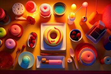 3D Objects in Vibrant Pastel Flatlay: A Modern Visual Composition